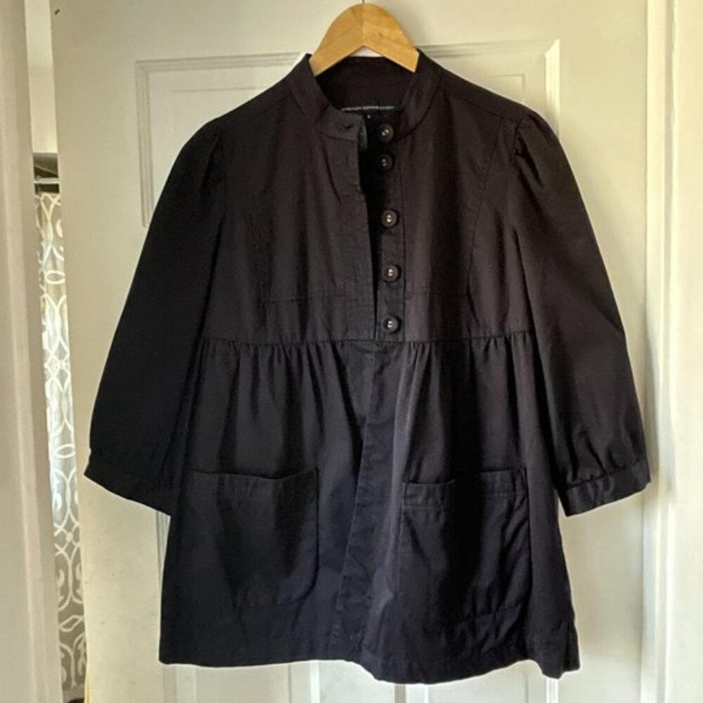 French Connection 3/4 Sleeve Button Up Smock Black Jacket Size 6